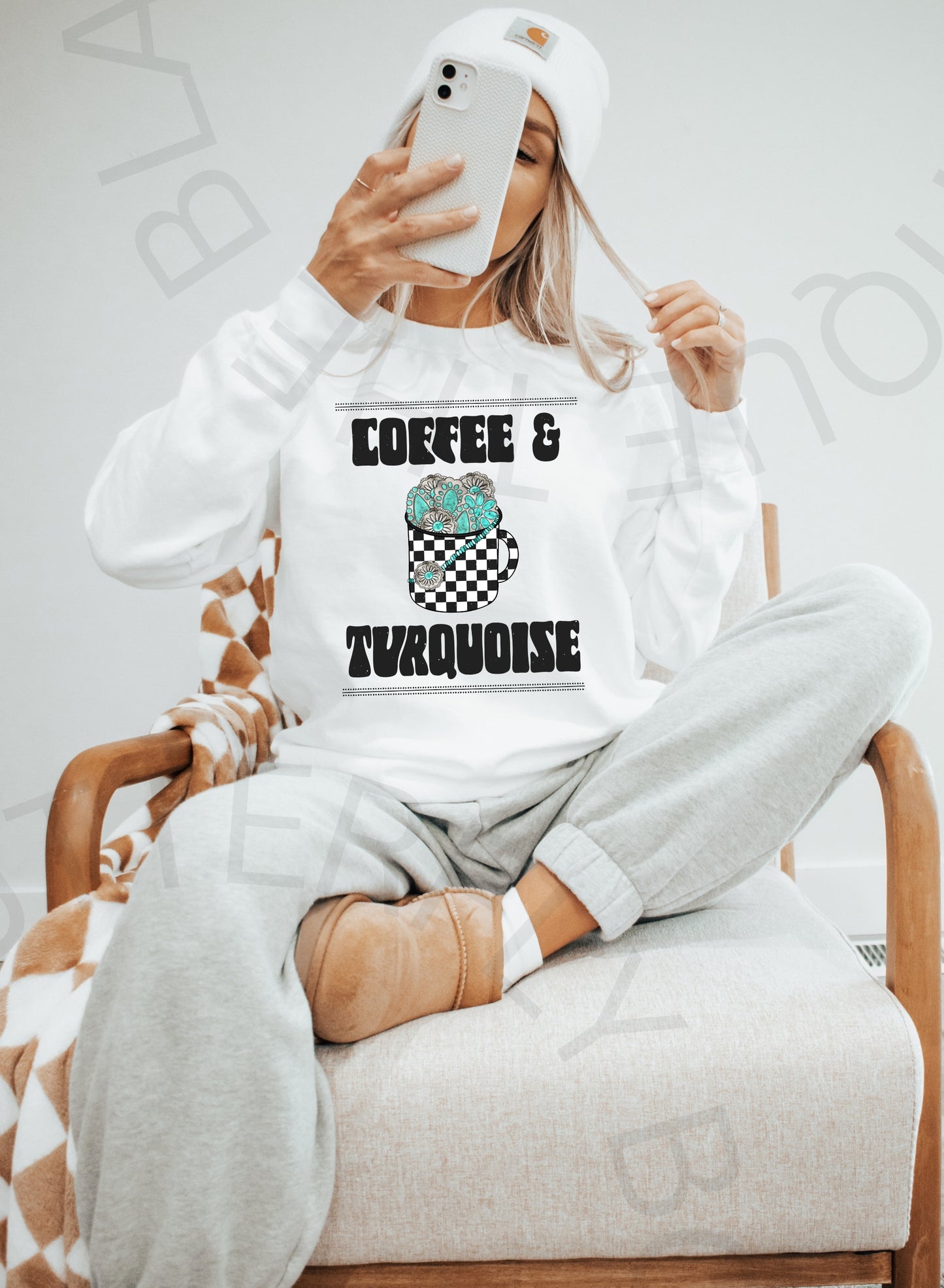 Coffee & Turquoise Graphic Top