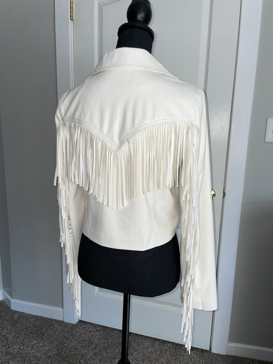 Line and Dot Fringe Leather Jacket