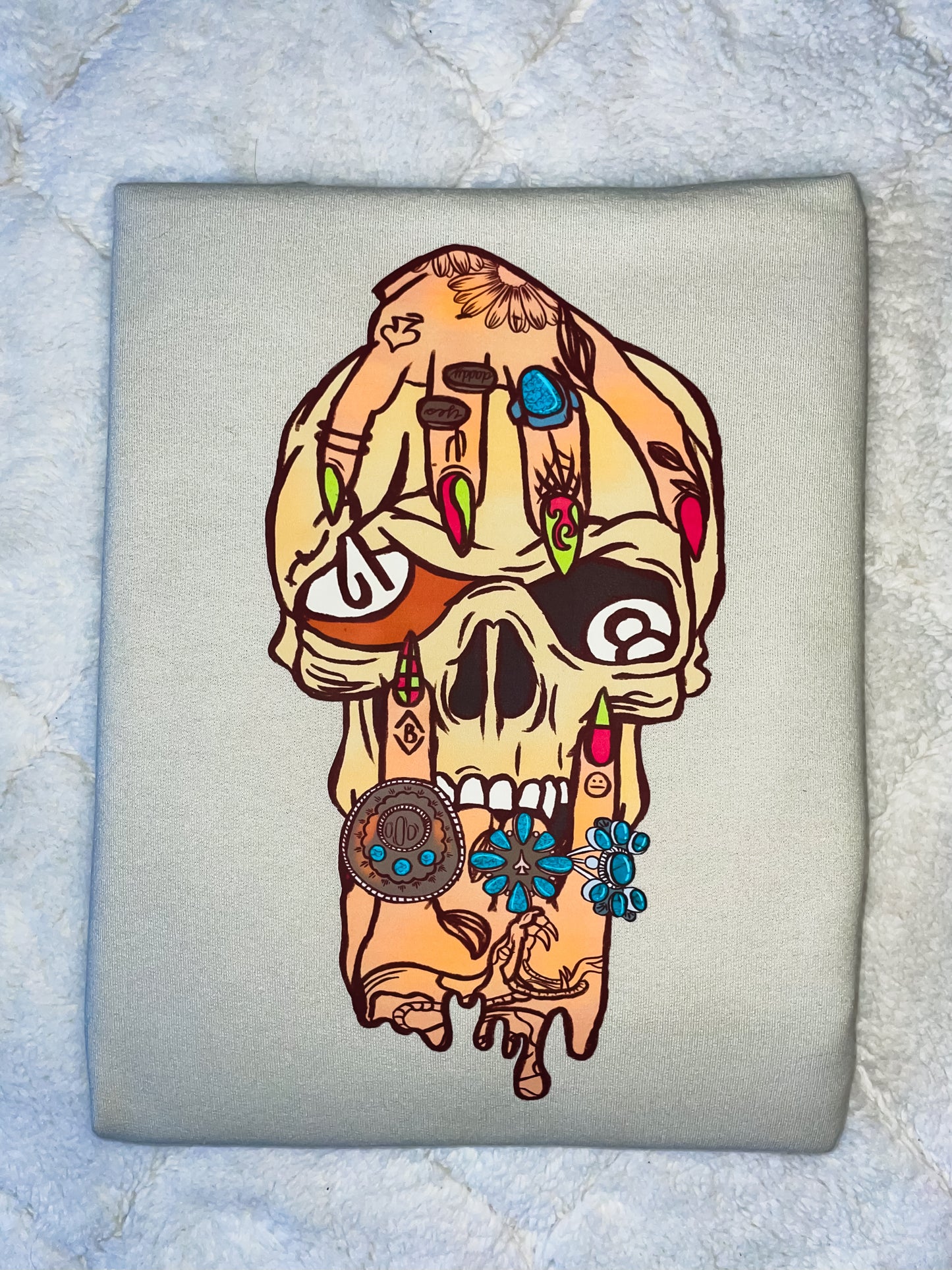 Melting Turquoise Skull Graphic Top