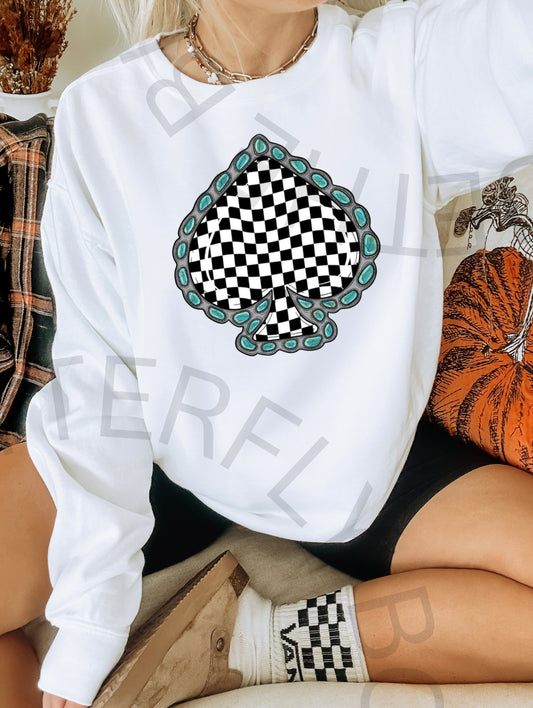 Turquoise Checkered Spade Graphic Top