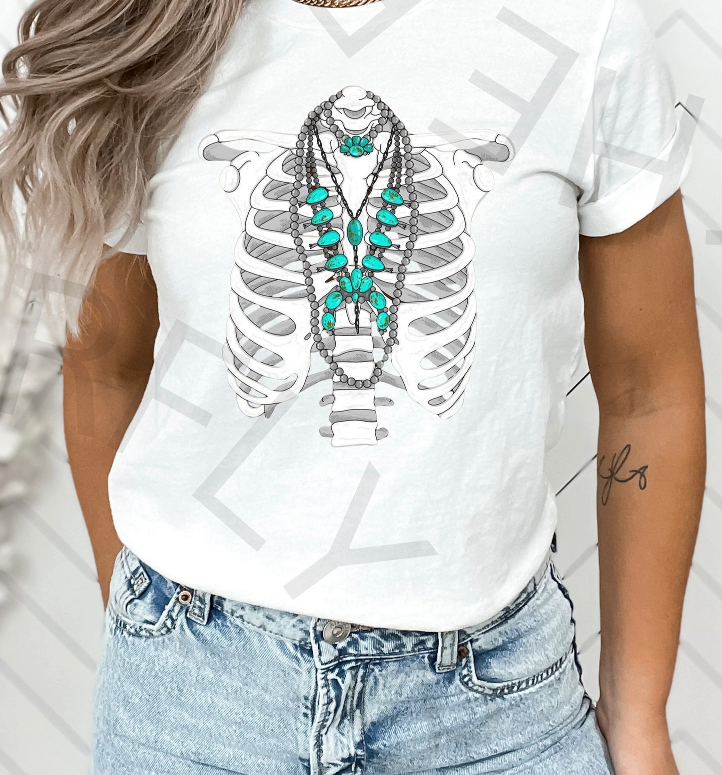 Turquoise Skeleton Torso Graphic Top